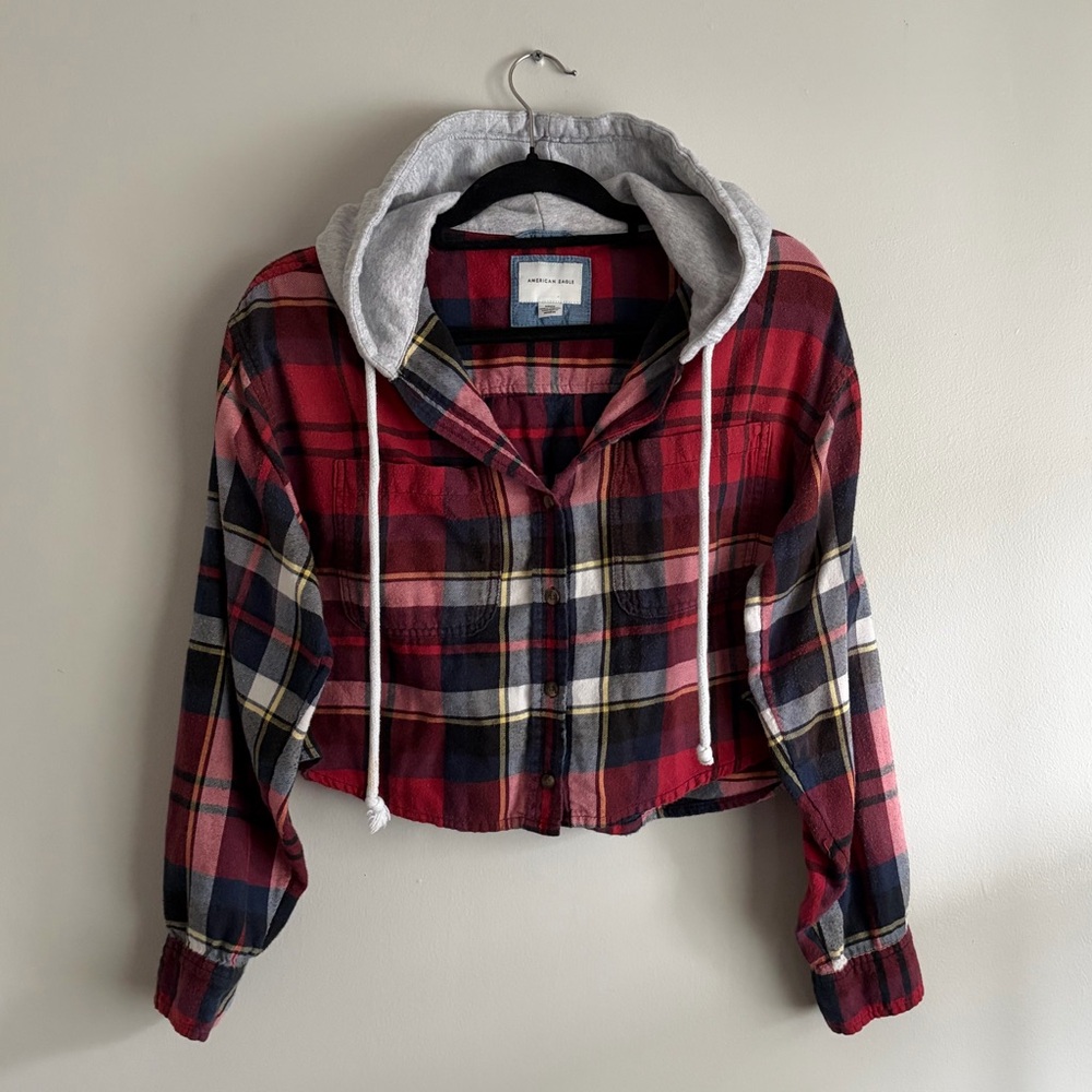 American Eagle Outfitters Red Plaid Hoodie